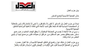 بيان حزب العدل بشأن الجمعية التأسيسة لوضع الدستور 23/3/2012