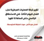 تقرير غرفة العمليات المركزية لحزب العدل لليوم الثالث في الاستحقاق الرئاسي حتى الساعة 12 ظهرا