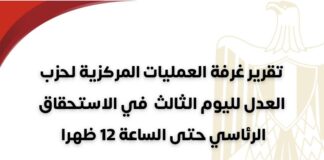 تقرير غرفة العمليات المركزية لحزب العدل لليوم الثالث في الاستحقاق الرئاسي حتى الساعة 12 ظهرا