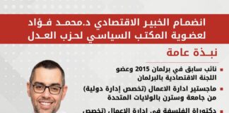 بعد انضمامه لعضوية المكتب السياسي لحزب العدل نبذة عامة عن الخبير الاقتصادي الدكتور محمد فؤاد