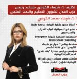 تكليف الدكتورة شيماء الكومي مساعدًا لرئيس حزب العدل لشؤون التعليم والبحث العلمي