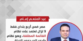 عبد المنعم إمام: مصر ضمن أربع بلدان فقط لا تزال تعتمد على نظام القائمة المطلقة، وهو نظام يؤدي إلى جمود الحياة السياسية، وليس تطورها