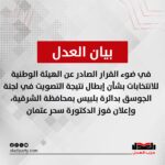 في ضوء القرار الصادر عن الهيئة الوطنية للانتخابات بشأن إبطال نتيجة التصويت في لجنة الجوسق بدائرة بلبيس بمحافظة الشرقية، وإعلان فوز الدكتورة سحر عتمان