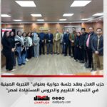 حزب العدل يعقد جلسة حوارية بعنوان” التجربة الصينية في التنمية: التقييم والدروس المستفادة لمصر”