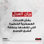 بيان حزب العدل بشأن الأحداث العسكرية الخطيرة التي تشهدها منطقة الشرق الأوسط